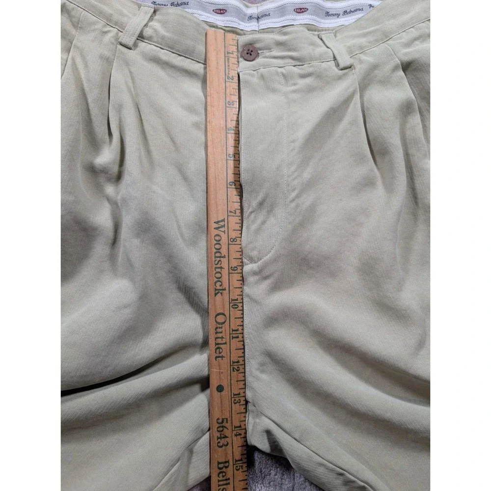 Tommy Bahama Pleated Trousers Mens 34 x UFN Khaki 100% Silk Straight Leg Pants